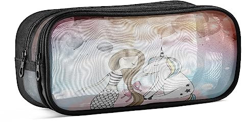 Einhorn Mädchen Ballon Federmäppchen Federtaschen Netz durchsichtig Mäppchen Tasche für Jungen Mädchen Schüler