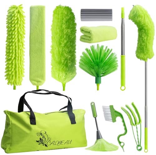 CALBEAU Dusters for Cleaning, Duster with 81 inch Extension Pole for Cleaning High Ceiling Fan, High Window, Sofa, Cobweb Duster for High Corner, 11 PCS Microfiber Duster Kit with Storage Bag