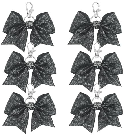 Hipcheer Glitzernder Schlüsselanhänger mit Schleife für Cheerleading, Teenager, Mädchen, High School, College, Sport, Schwarz