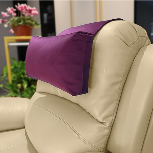 AmazeCov Non-Slip Head Pillow for Recliners - Neck Support Cushion with Velvet Cover for Pain Relief at Home, Office and Travel (Plum)