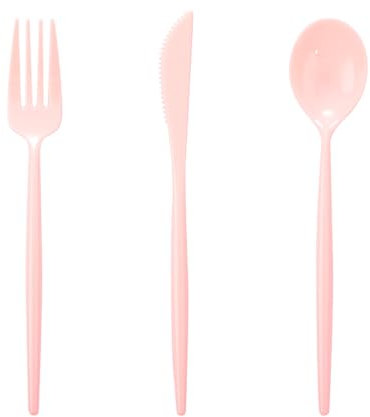 Supernal 180pcs Pink Plastic Silverware Plastic Silverware Heavy Duty Pink Party Plastic Cutlery Pink Plastic Forks Include 60 Pink Forks,60 Pink Knvies,60 Pink Spoons for Wedding,Party or Daily Using