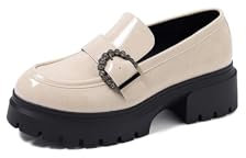 QUEEN HELENA Mocassini con Fibbia Casual Eleganti con Plateau Francesine con Tacco Donna X29-68 (Beige, 38)