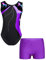 iEFiEL 2 Pezzi Body Ginnastica Artistica Bambina Leotards con Pantaloncini Stampato Patchwork Tuta da Danza Classica Balletto Costume da Allenamento Viola F 9-10 anni