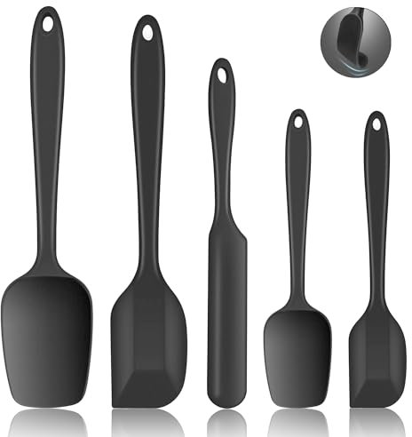 Spatule Silicone, Spatule Cuisine Lot de 5, Marises de Cuisine Pâtisserie Résistante à la Chaleur, Ustensiles à Maryse Patisserie Alimentaire pour Cuisson et Mélange sans BPA (Noir)