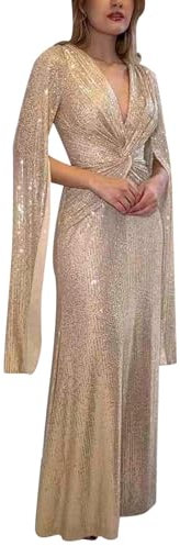 Women's Casual Sleeveless/Long Sleeve/Short Sleeve Deep V Maxi Dress Loose Long Dresses Sequin Cocktail Party Long Dresses Gold