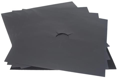 Feuilles de Protection pour Plaque à Gaz 5 Pièces Noir | Réutilisable et Facile à Nettoyer, Trou Central Prédécoupé, Ptfe Résine, Lot la Cuisine