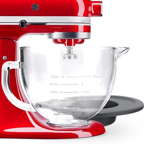 YHMYOALU Glass Mixing Bowl 5 QT Compatible with KitchenAid 4.5 and 5 Quart Tilt-Head Stand Mixers, Glass with Measurement Markings, Matching Lid