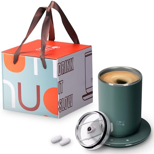 OZTANCE Temperature Control Smart Coffee Mug II with Lid - Self Stirring, Heated 10oz Mug, Green, Stainless Steel