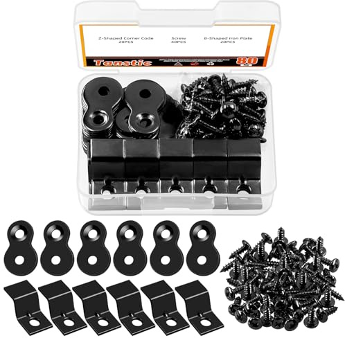 Tanstic 80Pcs Tischplatte Befestigungs Sortiment Kit, einschließlich 20-Pack Z Clips, 20Pcs Abbildung 8 Befestigungen, 40Pcs Schrauben, Heavy Duty Hardware Schreibtisch Top Befestigung für Holz