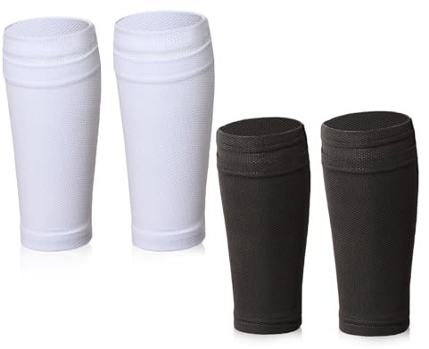 2 Paar Schienbeinschoner Socken, Atmungsaktive Fußball Schienbeinschoner Halter, Schienbeinschoner Socken Kinder Schienbeinschonerhalter mit Optimierter Einstecktasche, Geeignet FüR LaufanfäNger