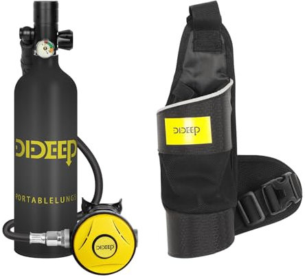 DIDEEP Equipo de tanque de buceo, cilindro de gas de buceo, cilindro de oxígeno, cilindro de oxígeno de 1 litro, botella de agua de buceo (juego de dos piezas de 1 L) (negro)