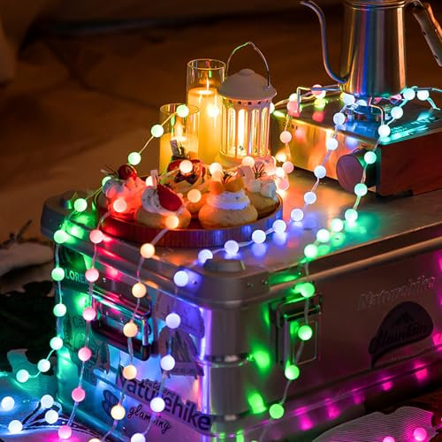 Party Lichterkette,Lichterkette Bunt, 5/10Reis LED Lichterkette Kugeln, wasserfest (IP65),Memory-Funktion 6 Modi Deko Glühbirne, Bunt Kugel Kette,für Zimmer, Party Deko (50 Lichter-5m)