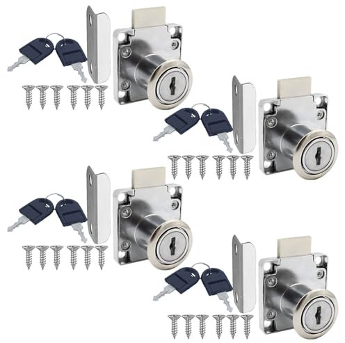 4 Piezas Cerraduras de Armario con Llave, Cerraduras para Muebles de 22 mm, Cerraduras de Leva, Cerraduras de Taquilla de Acero Inoxidable con Llave, para Cajones y Armarios