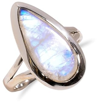 925 Sterling Silber Ring für Frauen Männer Verlobungsring Mondstein Eleganter handgemachter Vintage Silberring H-SR63-10