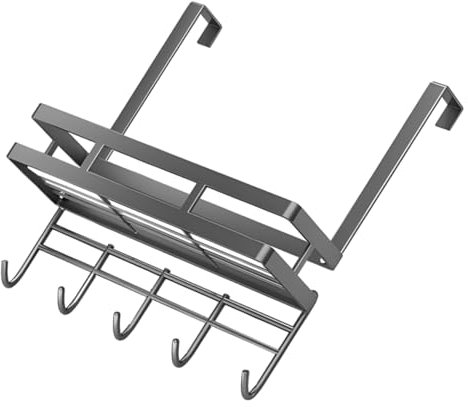 OSOLADY Over The Door Hangers Hooks Dark Grey Hooks for Door Fridge Organizer with Hooks Carbon Steel Over Door Hook Shelf