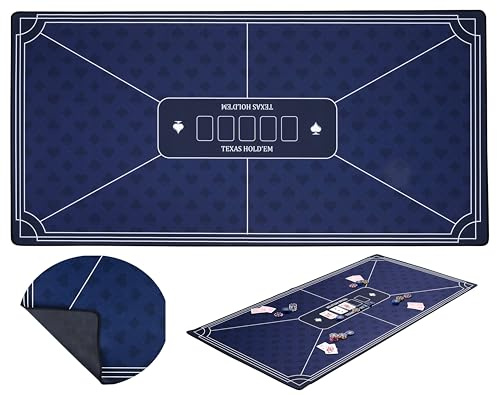 Poker Table Mat Blue 120 x 60 cm – Non Slip 3 mm Rubber and Printed Polyester Surface for Texas Hold’em and Casino Games 320993