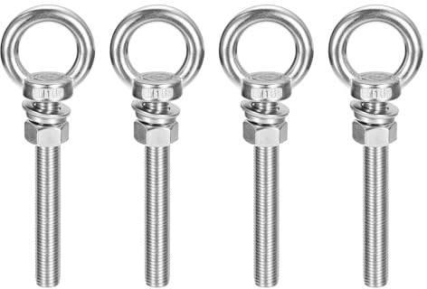 sourcing map Lifting Eye Bolt,4Sets M16x120mm Eye Bolt w Nut Washer | 304 Stainless Steel,Shoulder Lifting Ring Eye Bolt for Hanging Item