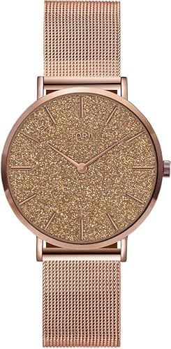 TORII Damenuhr Roségold Edelstahl - rund Quarz R34RS.3R Milanaise-Armband Strichindizes wasserdicht 50 m