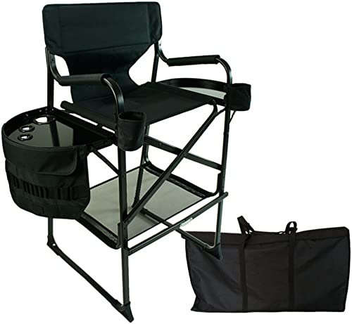 Klappbarer Maskenbildnerstuhl, Hoher Regiestuhl aus Aluminium, Klappbarer Maskenbildnerstuhl für Film und Camping mit Beistelltisch, Robuster klappbarer Barhocker für den Innen- und Außenbereich