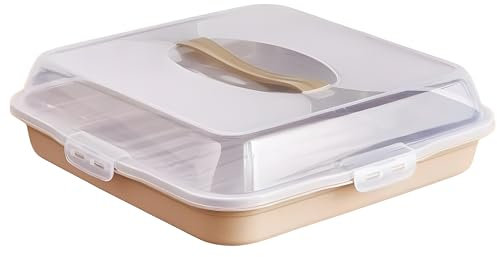 Cake Box Clear Portable Plastic Containers Lockable Lid Easy Grip Handle Cake Storage Container Cakes Cookies Desserts 54 x 10 cm Brown