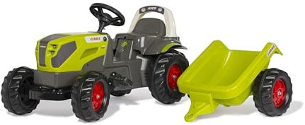 Rolly Toys rollyKid CLAAS AXOS 240 Trettraktor mit Anhänger (für Kinder von 2,5-5 Jahre, einstellbare Kettenspannung, Heckkupplung) 015047, grün