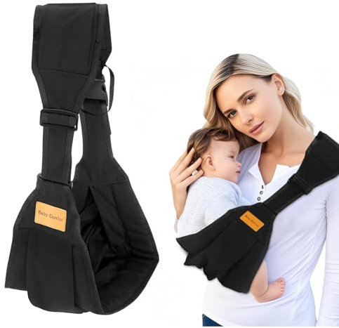 Luziyun Babytrage Tragetuch Baby Neugeboren, Verstellbare Schulter Babytrage, Leichte Babytrage Seitlich, Kindertrage Seitlich, Neugeborene ab Geburt Kleinkinder bis 20kg (Schwarz)