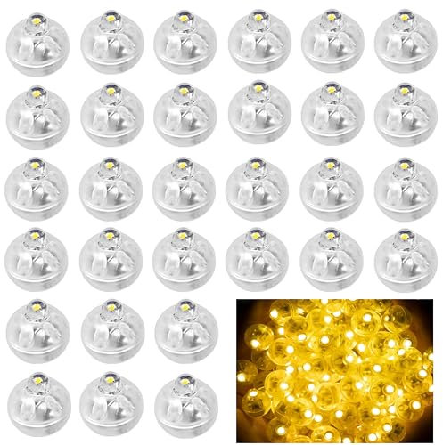 AebeChun 30 Stück LED Ballons Lichter, Mini Warmweiß Led Ballonlichter, Runde LED Ballons Lichter, Runde Party Licht für Geburtstag Hochzeit Papierlaterne Halloween Weihnachten Dekoration