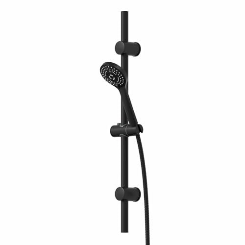 Architeckt® Bathroom Shower Kit Round Multi Spray Adjustable Handset Head & Riser Rail with Shower Head Holder, 1.5m Flexible Hose, Matt Black
