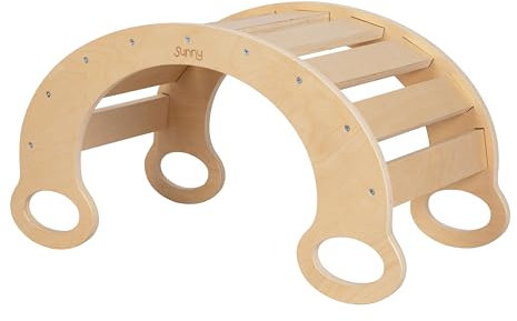 Sunny Marlie Montessori Kletterbogen aus Holz in Naturfarben | Indoor Kletterbogenwippe/Spielbogen/Wippe | Montessori Spielbogen für Kleinkinder