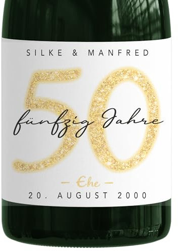Geschenk Goldene Hochzeit personalisierte Flaschenetiketten Sekt Hochzeitstag Geschenkidee Hochzeit Jubiläum 50 Jahre Etiketten Sektflasche 2 Stk. | 9x13 cm