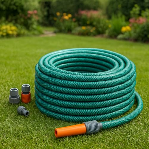 15M/20M/30M/50M Garden Hose Pipe PVC Water Spray Reinforced Heavy Duty Portable Outdoor Hosepipe + Fittings (5 Meter)
