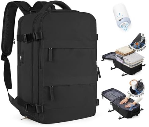 SZLX Vacuum Travel Backpack with Vacuum Pump, Airbag Backpack with Vacuum System for Travel, Ryanair Travel Ruscksack Cabin Size Carry-on Luggage Women Waterproof Men's Vacuum Suitcase