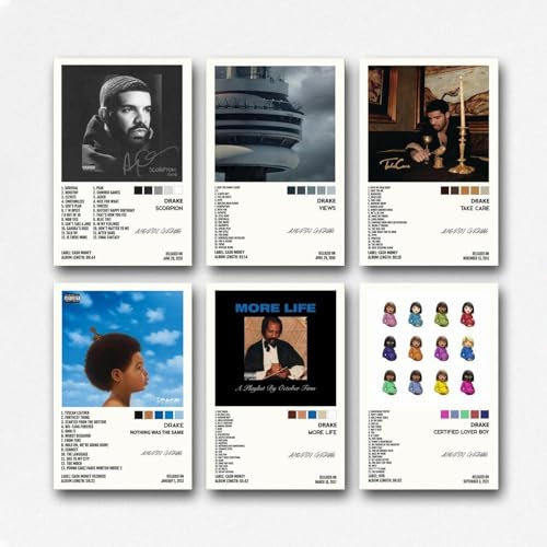 A Set Of 6 Drake Poster Rapper Music Album Cover Poster Für Zimmer, Ästhetische Leinwand-Wandkunst, Schlafzimmer-Dekor Poster 16x24inch(40x60cm)