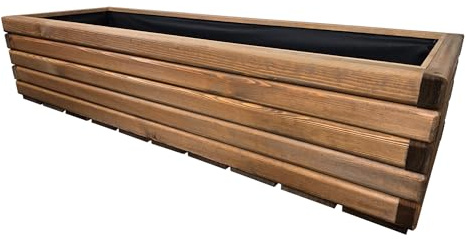 HolzGarden Jardinière en Bois avec Non-tissé 100x30x40 cm Imprégné Couleur Teck Pot de Fleurs Jardin, Balcon, Terrasse Résistant aux Intempéries Bois Massif Jardiniere Exterieur Grande Taille 80L