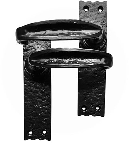 Cast Iron Antique Door Handles Set, Black Lever with Latch Plate, 34 mm x 150 mm, Internal or External
