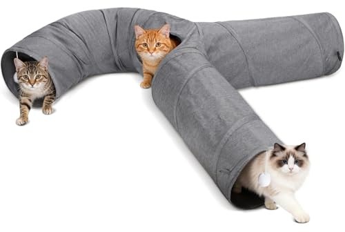 Nobleza Tunnel pour Chat – Tunnel de Jeu Pliable en Tissu Oxford Résistant， avec Canne à Pêche et Trous d‘Espionnage pour des Heures de Jeu Interactif à l‘Intérieur， 3 Voies