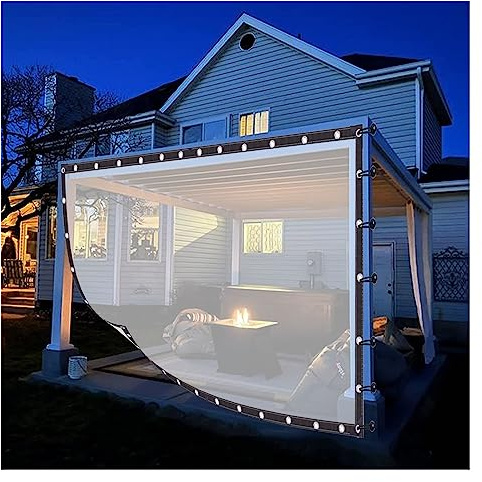 SAJMN Bâche Transparente imperméable d'extérieur avec Panneaux latéraux en Plastique pour Pare-Brise de Jardin, Garage, Balcon, pergola - Bâche Robuste 6 x 4 m, résistante aux UV, Protection contr