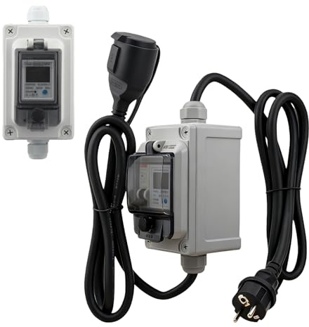 GAOUTO 220V Mobiler Digitaler Stromzähler, Mobile Outdoor KWH Messgerät mit FI Schutzschalter, Zwischenzähler Strom mit IP67 Stromzählergehäuse für Wohnmobile Elektrofahrzeuge Haushalte Usw