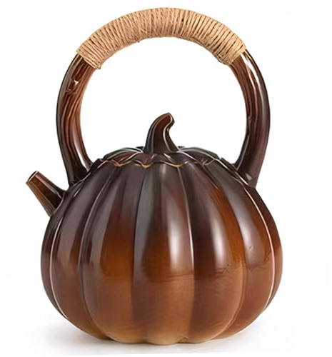 Bollitore per tè con fischio in ceramica da 1100 ml con coperchio a forma di zucca Teiera con design a forma di zucca per piano cottura