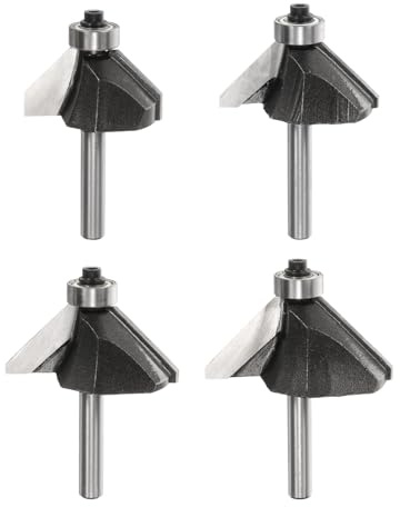QUARKZMAN 4 Piezas De Fresas De Bisel A 45 Grados Con Vástago De 1/4 De Pulgada 5/8 3/4 7/8 1 Filo De Corte Punta De Carburo Con Rodamiento Para Herramienta De Fresado En Madera Negro
