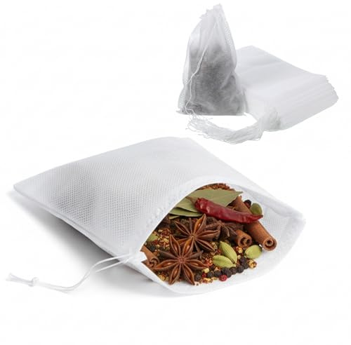 100stück Teefilter Für Losen Tee,Teebeutel Für Losen Tee 10X15cm Teefilterbeutel Mit Kordelzug Weiß Teebeutel Aus Vliesstoff Einweg-Filterbeutel for Gewürze,Kaffee,DIY-Tee,Vanille,Lavendel,Blumentee