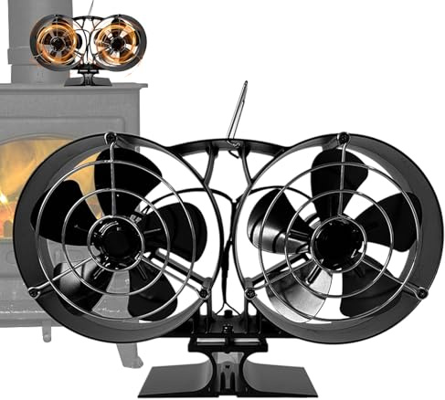 Ventilateur de cheminée actionné - Multipurpose par chaleur de poêle, portable, écologique à bois, fonctionnement silencieux, double tête | Outdoor Indoor Utility Multiuse