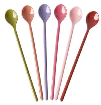 RICE Melamine Latte Spoon Set - Long Spoons Multicoloured, Dishwasher Safe, BPA Free - Pack of 6