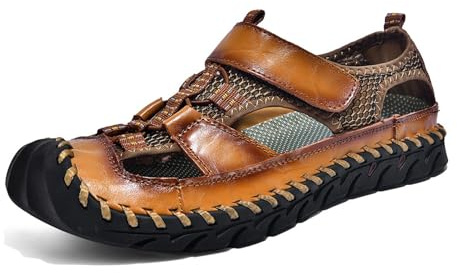 Zanisouta Sandales de trekking pour homme - Chaussures d'été pieds nus - Chaussures de sport d'extérieur - Sandales décontractées en cuir - Pantoufles de plage avec chaussures de sport antidérapantes