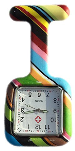 Boolavard Silicone Nurses Brooch Tunic Fob Watch New with Free Battery (Square Rainbow)