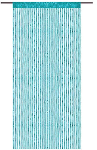 Bestlivings Fadenvorhang mit Stangendurchzug, Gardine in Lurex-Optik, Dekoartikel in vielen Farben und Größen (türkis - Pfauenblau / 90x250 cm)