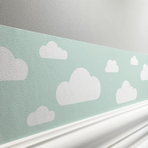 lovely label Bordüre selbstklebend WOLKE MINT GRÜN - Wandbordüre Kinderzimmer Babyzimmer mit Wolken - Wandtattoo Schlafzimmer Mädchen & Junge – Wanddeko Baby Kinder