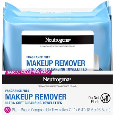 Neutrogena Cleansing Fragrance Free Makeup Remover Facial Wipes, 25 Count, 2 Packs