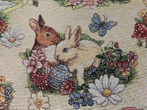 Provencestoffe.com Bezaubernder Gobelin mit Osterhasen, wundervoll nostalgisch, Meterware, Länge 50 cm