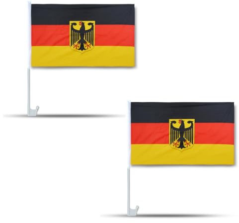 2er SET Auto Flagge Fahne WM Länder Fußball Fan Farbe: Deutschland mit Wappen